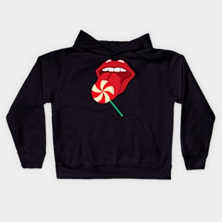 Lollipop red lips. Girly lipstick makeup candy Kids Hoodie